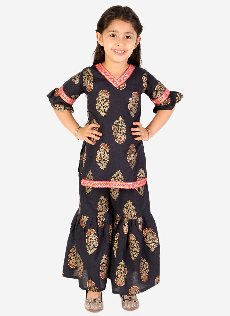 KID1 Zohra block print Wholesale sharara Suit Kids Collection